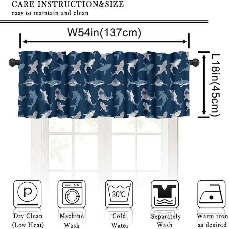 YSWOW Kids Sea Animal Valance Curtain for Boys Nursery Playroom Room Decor Cartoon Sharks Art Printed Window Drapes W54xL18in Fabric 1 Panel - Image 3